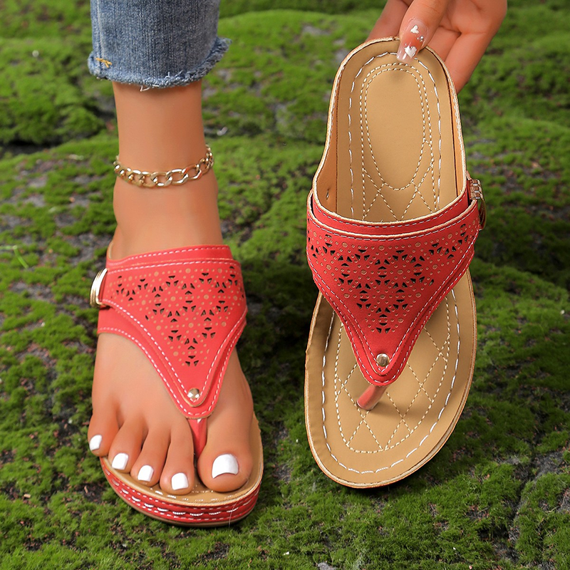 Women's Cut-out Platform Wedge Flip-Flops – Comfortable Thong Sandals