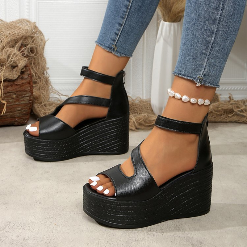 Women Asymmetric Strap Platform Wedge Sandals Open Toe Ankle Strap Heels