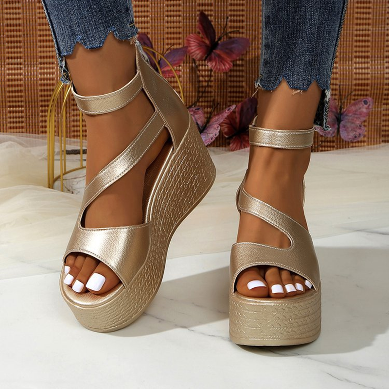 Women Asymmetric Strap Platform Wedge Sandals Open Toe Ankle Strap Heels