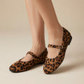Women's Leopard-Print Mary Jane Flats with Adjustable Buckle Strap